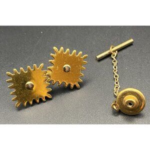 Mechanical Tie Tac Kinetic Moving Square Gears Vintage Gold Tone Steampunk USA